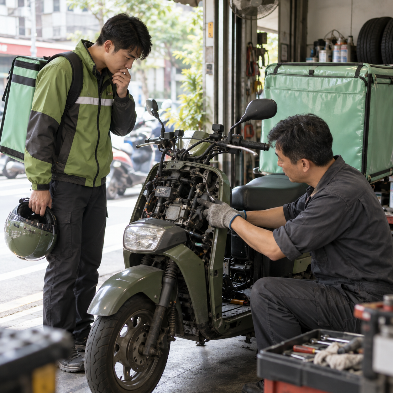 外送與運輸工作者處理營業車維修